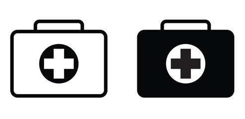 Medical briefcase icon. First aid box icon. Medical bag, icon vector illustration isolated on white bg.