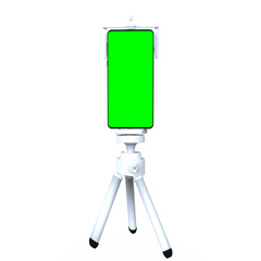 smartphone with green screen on tripod isolated realistic 3d render for app mockup