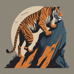 Fototapeta na wymiar flat logo of a Bengal tiger The Climber