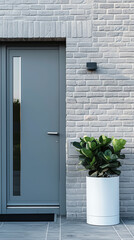 Contemporary Home Entrance with Textured Grey Wall