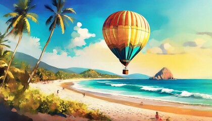 Fototapeta premium hot air balloon on the beach
