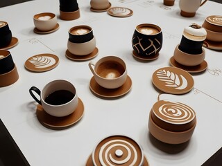 Architectural Precision Coffee Scene: Geometric Shapes Crafted with Artistic Flair