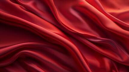 Abstract banner with a satin fabric texture. Crumpled red silk fabric background.