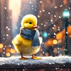 ducks in the snow.duck in the snow.Christmas snowman in the city.Immerse yourself in a 3D-rendered winter park adorned with enchanting Christmas decorations. A cute and cheerful snowman takes .