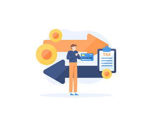 a concept of Value Added Tax. Tax imposed on every transaction of buying and selling goods or services. Collection of taxes and finance. illustration concept design. graphic elements. Vector