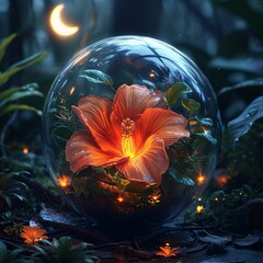 Glowing Flower in a Bubble: A Magical Nighttime Display Generative AI