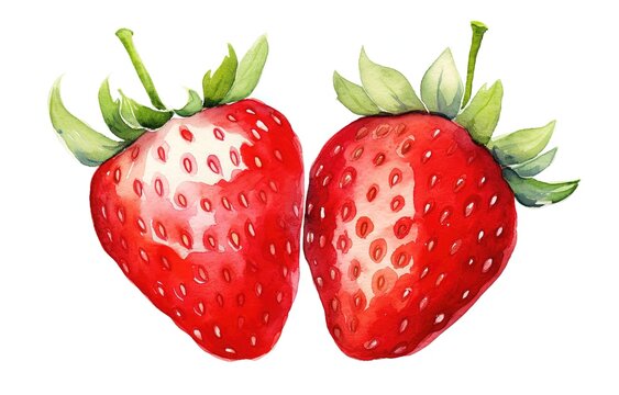 watercolor painting style illustration of red ripe strawberry fruit isolated on white background , Generative Ai