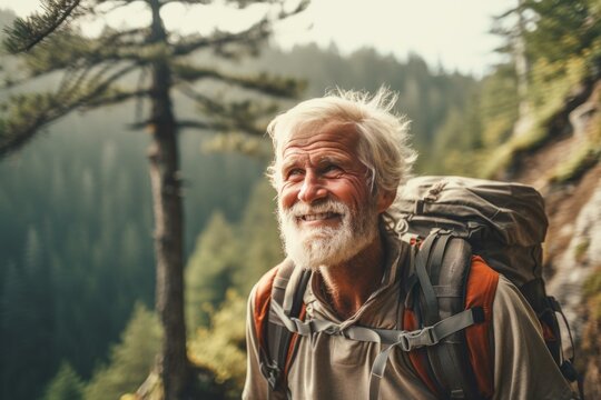 Resilient Older man hiking nature. Nature outdoor autumn adventure adult. Generate Ai