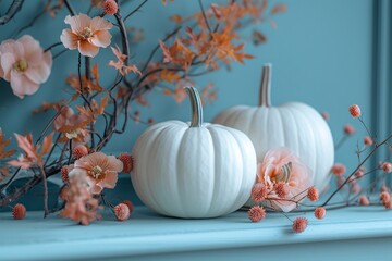 Obraz na płótnie Canvas Fall Flower Arrangement: Pumpkins and Daisies Generative AI