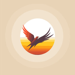 flying birds soar high with spread wings, logo pictogram style