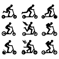Two wheeled Kick scooter with Raider vector silhouette, black color silhouette, white background