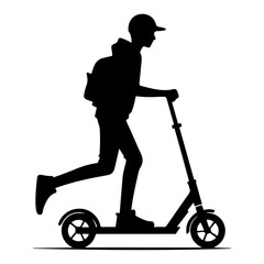 Two wheeled Kick scooter with Raider vector silhouette, black color silhouette, white background