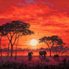 Fototapeta na wymiar Serengeti Sunset with Elephants