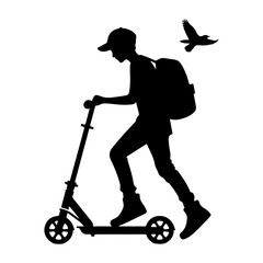 Two wheeled Kick scooter with Raider vector silhouette, black color silhouette, white background