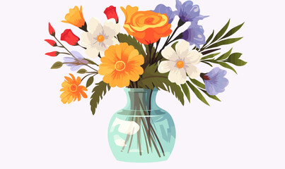 Vase with flowers isolated vector transparent background