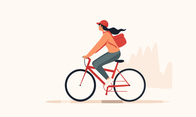 woman riding bycicle vector flat minimalistic isolated illustration