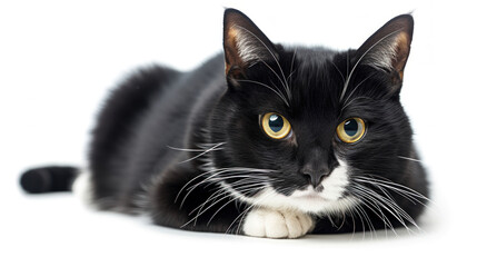 A Tuxedo Cat in the Spotlight on a Clear Background