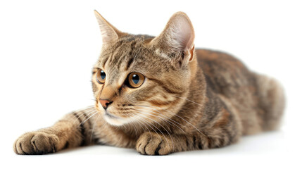 Chocolate Charm: A Captivating Close-Up of a Tabby Brown Cat on a Clear Background