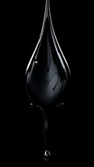 drop of oil on black.A glass vase with a liquid drop hanging from it"s side.