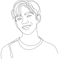 One Line Asian Young Boy