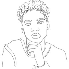 One Line African Young Boy