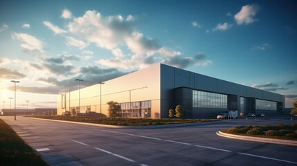 Obraz premium Logistics warehouse building, a blue sky background,