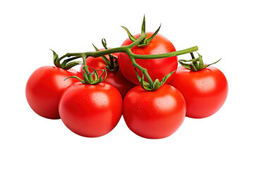 A closeup shot of delicious red tomatoes on a branch isolated on a Transparent background. Generative AI