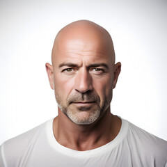 Bald man with a white background 