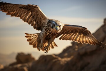 Vivid Flying falcon sunset. Bird animal. Generate Ai