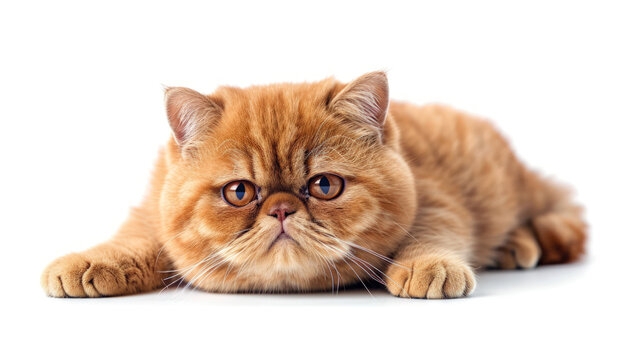 A Playful Photo of a Ginger Exotic Shorthair Isolated on a Clear Background