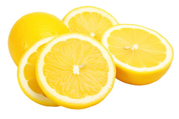 Many fresh juicy lemon slices isolated on a Transparent background. Generative AI