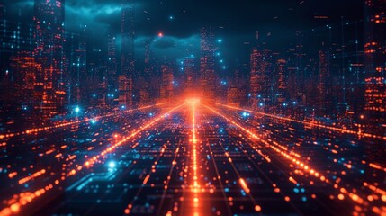 Obraz premium The digital grid empowers enterprises to harness AI and advanced algorithms, creating a web of connectivity for rapid business growth and innovation.