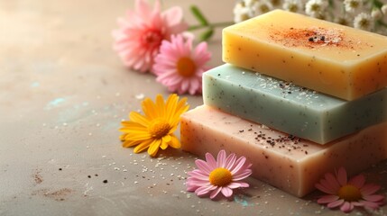Illustration of featuring handmade natural soap showcased on a pastel background.
