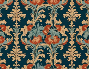 Vintage Wallpaper Floral Pattern of 18th Century Wallpaper linoleum abstract texture background. Decorative wall paint.	