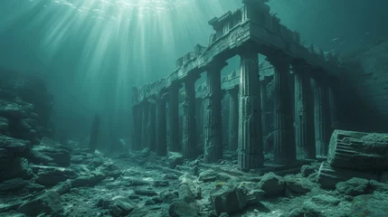 Foto op Canvas Explore the depths of the Atlantic and unearth the enigmatic carvings of an ancient Greek temple, a silent witness to a civilization long gone. © tonstock