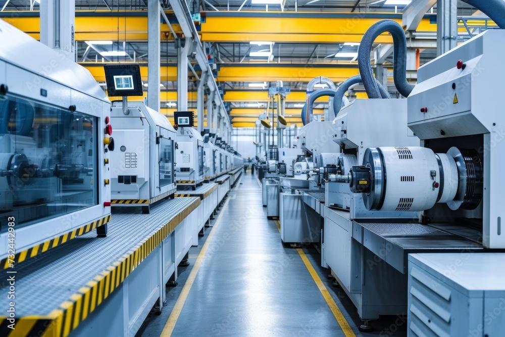 Poster the modern factory is equipped with high-tech milling machines, enabling precise and automated manuf