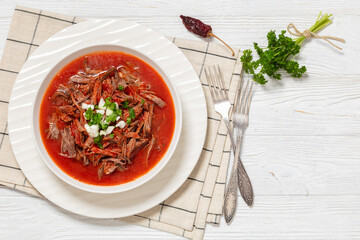 birria de res, mexican beef stew in pepper sauce