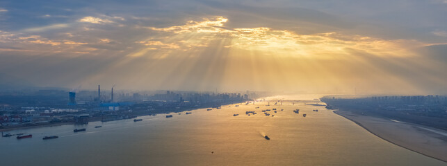 crepuscular rays over the Yangtze River