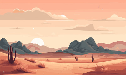 Fototapeta na wymiar sunrise desert vector flat minimalistic isolated illustration -