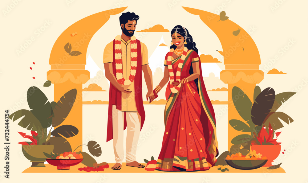 Wall mural indian wedding vector flat minimalistic isolated illustration - Wall murals