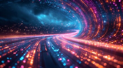 Fototapeta premium Experience the expressway of data transfer with fiber optics, providing a streamlined flow of information for networked devices at lightning speed.