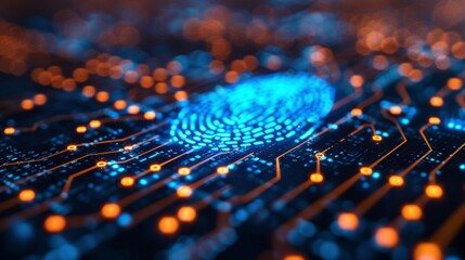 Biometric fingerprint scanning provides a secure method of authentication, protecting data integrity and confidentiality from malicious hacking attempts. - obrazy, fototapety, plakaty