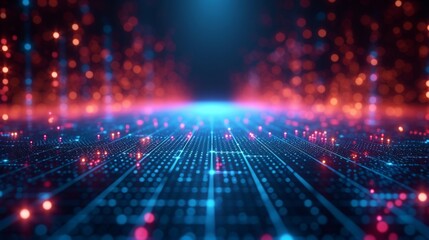 Naklejka premium Discover the sleek, cutting-edge world of tech with our cool, blue gradient grid design, perfect for any contemporary electronic interface.