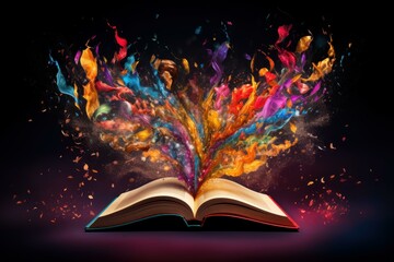 Vibrant Open magic book colorful. School story. Generate Ai