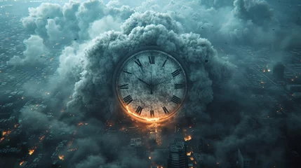 Fotobehang As the countdown neared midnight, the world watched in horror, praying the clock's hands wouldn't signal the detonation of a catastrophic nuclear disaster. © tonstock