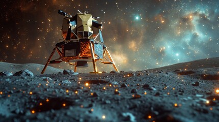 The Apollo 11 mission solidified the US as a leader in space exploration, with the iconic Eagle lunar module making history on the moon's surface. - obrazy, fototapety, plakaty