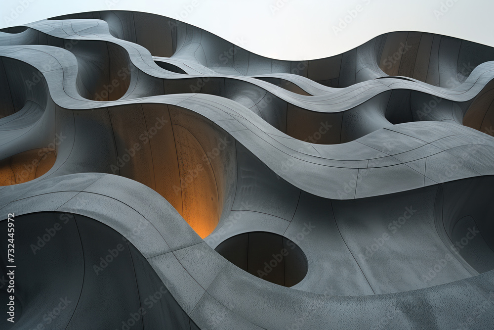 Poster abstract parametric concrete facade. background image. created with generative ai technology