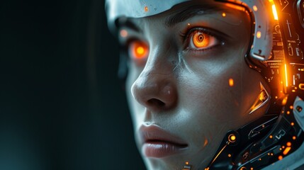 This digital artwork captures the emotional expression of a cyborg, showcasing the fusion of humanity and technology in a futuristic portrait.