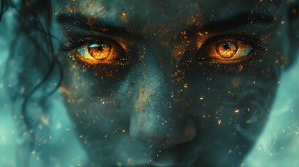 Naklejka premium The cyborg's digital portrait displays a range of emotions, blurring the boundaries of humanity and technology.