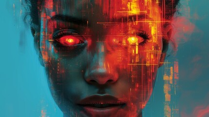 The cyborg's digital portrait displays a range of emotions, blurring the boundaries of humanity and technology.